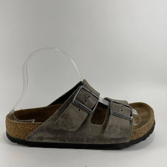 Birkenstock Arizona Slide Sandals Women Size 38 US 7-7.5 Gray Leather Soft FB - Picture 1 of 10